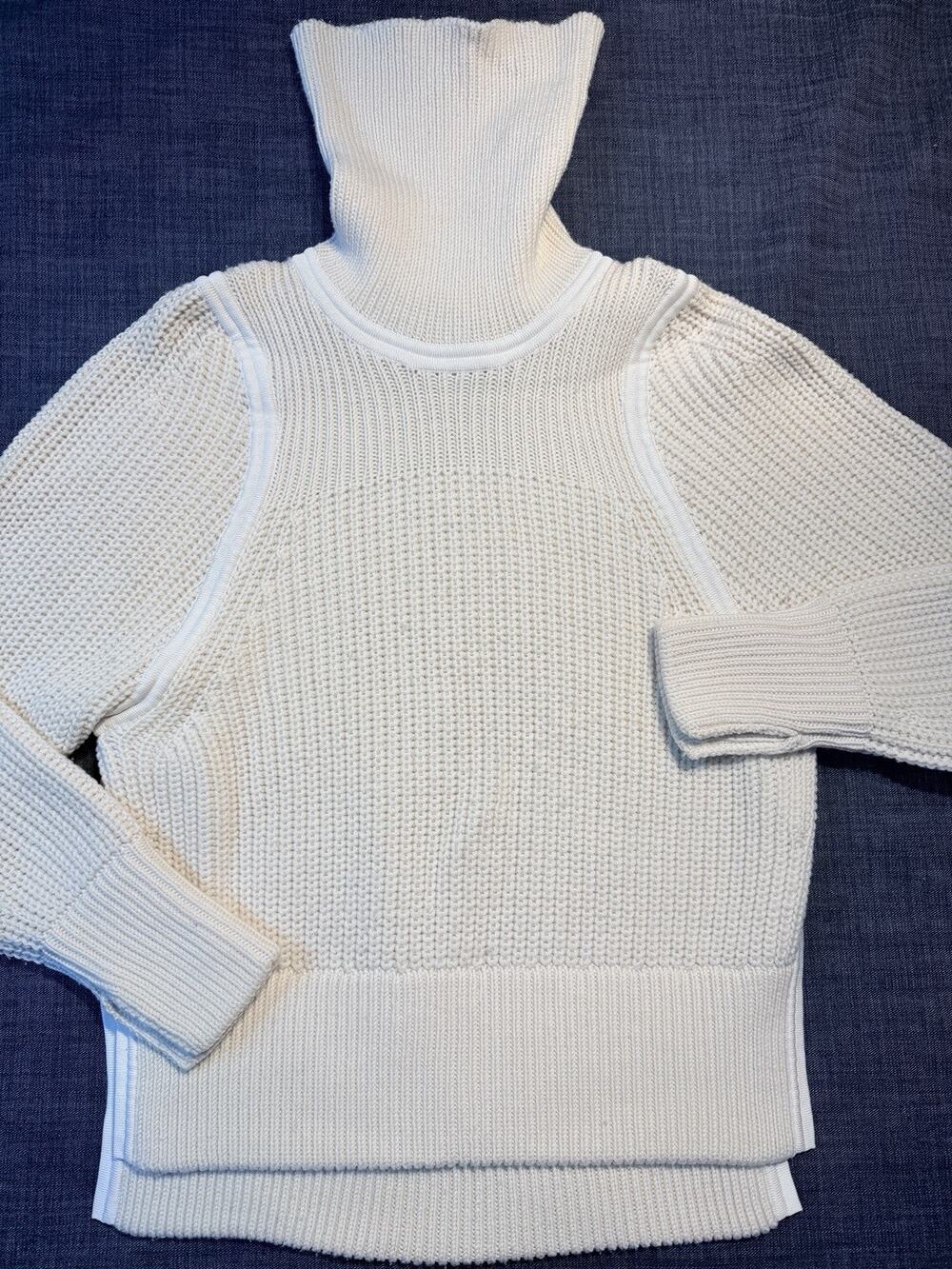 Helmut Lang Chunky Wool Turtleneck Sweater Ivory Cream Taped Seam Knit Womens M